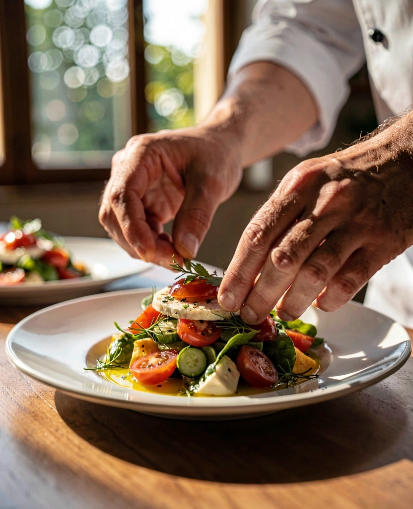 Detalle de preparación culinaria de precisión